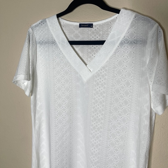 SAMPEEL Women’s Eyelet Crossed V Neck T Shirts Loose Casual Short Sleeve Size M - Picture 6 of 9
